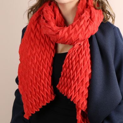 Fiery Red Chevron Textured Knit Scarf by Peace of Mind